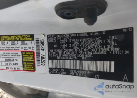 2014 Toyota Sienna Xle V6 8 Passenger from USA, damaged, VIN 5TDYK3DC0ES424219